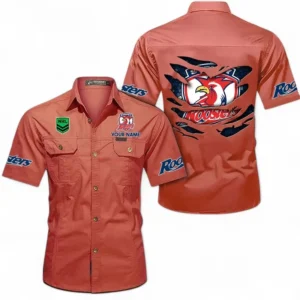 Sydney Roosters Fans Gift Short Sleeved Shirt, All Over Print Short Sleeved Shirt For Sport Fan, Custom Name NRL171071625560-Red
