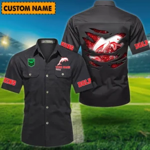 Redcliffe Dolphins Fans Gift Short Sleeved Shirt, All Over Print Short Sleeved Shirt For Sport Fan, Custom Name NRL171071625561-Black