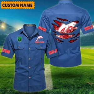 Redcliffe Dolphins Fans Gift Short Sleeved Shirt, All Over Print Short Sleeved Shirt For Sport Fan, Custom Name NRL171071625561-Cowboy Blue