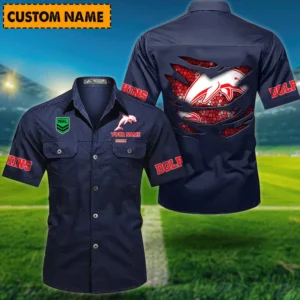 Redcliffe Dolphins Fans Gift Short Sleeved Shirt, All Over Print Short Sleeved Shirt For Sport Fan, Custom Name NRL171071625561-Dark Blue