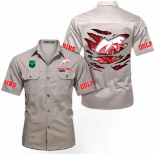 Redcliffe Dolphins Fans Gift Short Sleeved Shirt, All Over Print Short Sleeved Shirt For Sport Fan, Custom Name NRL171071625561-Gray