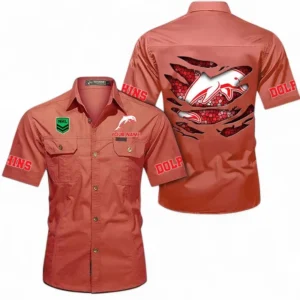 Redcliffe Dolphins Fans Gift Short Sleeved Shirt, All Over Print Short Sleeved Shirt For Sport Fan, Custom Name NRL171071625561-Red