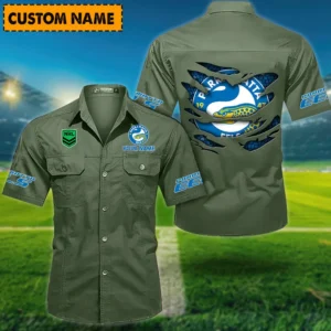 Parramatta Eels Fans Gift Short Sleeved Shirt, All Over Print Short Sleeved Shirt For Sport Fan, Custom Name NRL171071625562-Army Green