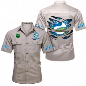Parramatta Eels Fans Gift Short Sleeved Shirt, All Over Print Short Sleeved Shirt For Sport Fan, Custom Name NRL171071625562-Gray