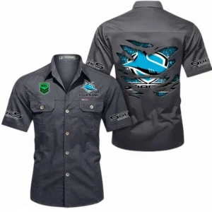 Cronulla Sharks Fans Gift Short Sleeved Shirt, All Over Print Short Sleeved Shirt For Sport Fan, Custom Name NRL171071625563-Dark Gray