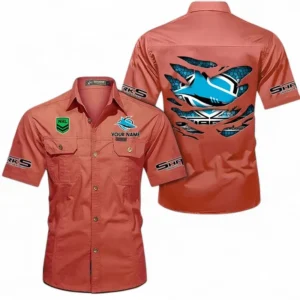 Cronulla Sharks Fans Gift Short Sleeved Shirt, All Over Print Short Sleeved Shirt For Sport Fan, Custom Name NRL171071625563-Red