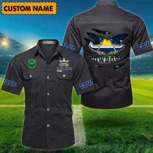 North Queensland Cowboys Fans Gift Short Sleeved Shirt, All Over Print Short Sleeved Shirt For Sport Fan, Custom Name NRL171071625564-Black