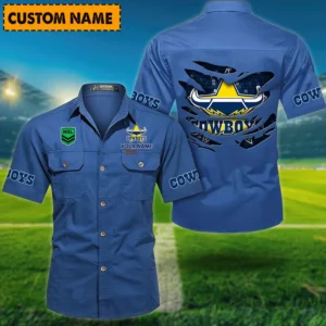 North Queensland Cowboys Fans Gift Short Sleeved Shirt, All Over Print Short Sleeved Shirt For Sport Fan, Custom Name NRL171071625564-Cowboy Blue