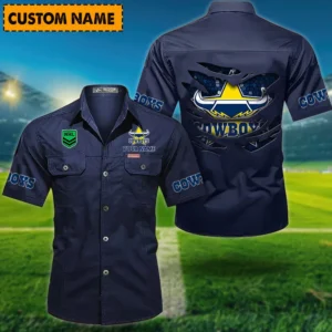 North Queensland Cowboys Fans Gift Short Sleeved Shirt, All Over Print Short Sleeved Shirt For Sport Fan, Custom Name NRL171071625564-Dark Blue