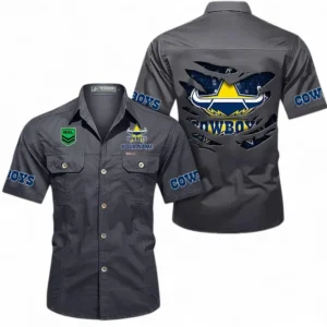 North Queensland Cowboys Fans Gift Short Sleeved Shirt, All Over Print Short Sleeved Shirt For Sport Fan, Custom Name NRL171071625564-Dark Gray