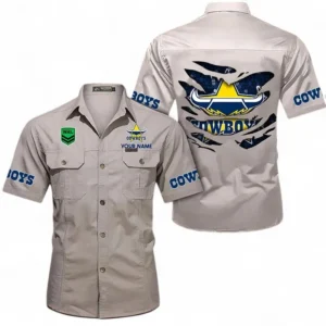 North Queensland Cowboys Fans Gift Short Sleeved Shirt, All Over Print Short Sleeved Shirt For Sport Fan, Custom Name NRL171071625564-Gray
