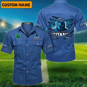 Gold Coast Titans Fans Gift Short Sleeved Shirt, All Over Print Short Sleeved Shirt For Sport Fan, Custom Name NRL171071625565-Cowboy Blue