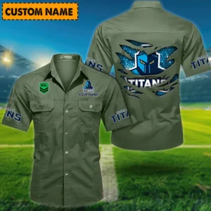 Gold Coast Titans Fans Gift Short Sleeved Shirt, All Over Print Short Sleeved Shirt For Sport Fan, Custom Name NRL171071625565-Army Green