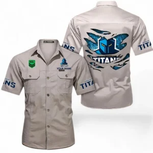 Gold Coast Titans Fans Gift Short Sleeved Shirt, All Over Print Short Sleeved Shirt For Sport Fan, Custom Name NRL171071625565-Gray