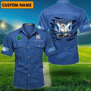 Canterbury-Bankstown Bulldogs Fans Gift Short Sleeved Shirt, All Over Print Short Sleeved Shirt For Sport Fan, Custom Name NRL171071625566-Cowboy Blue