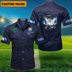 Canterbury-Bankstown Bulldogs Fans Gift Short Sleeved Shirt, All Over Print Short Sleeved Shirt For Sport Fan, Custom Name NRL171071625566-Dark Blue