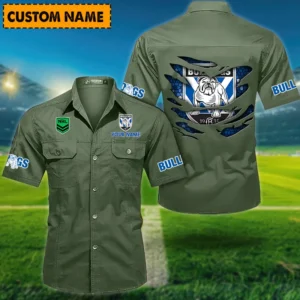 Canterbury-Bankstown Bulldogs Fans Gift Short Sleeved Shirt, All Over Print Short Sleeved Shirt For Sport Fan, Custom Name NRL171071625566-Army Green