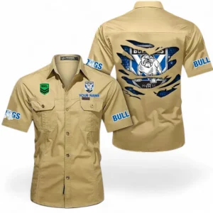 Canterbury-Bankstown Bulldogs Fans Gift Short Sleeved Shirt, All Over Print Short Sleeved Shirt For Sport Fan, Custom Name NRL171071625566-Khaki