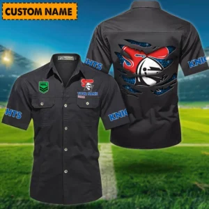 Newcastle Knights Fans Gift Short Sleeved Shirt, All Over Print Short Sleeved Shirt For Sport Fan, Custom Name NRL171071625567-Black