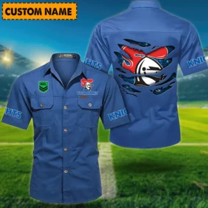 Newcastle Knights Fans Gift Short Sleeved Shirt, All Over Print Short Sleeved Shirt For Sport Fan, Custom Name NRL171071625567-Cowboy Blue