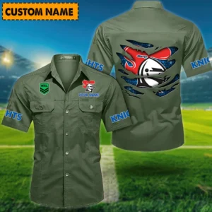 Newcastle Knights Fans Gift Short Sleeved Shirt, All Over Print Short Sleeved Shirt For Sport Fan, Custom Name NRL171071625567-Army Green