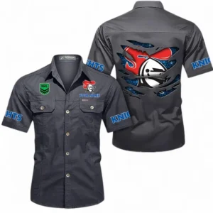 Newcastle Knights Fans Gift Short Sleeved Shirt, All Over Print Short Sleeved Shirt For Sport Fan, Custom Name NRL171071625567-Dark Gray