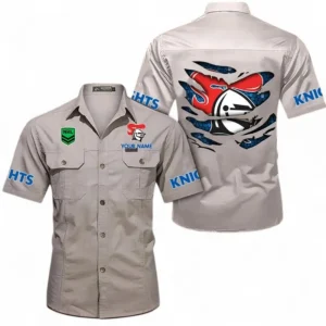Newcastle Knights Fans Gift Short Sleeved Shirt, All Over Print Short Sleeved Shirt For Sport Fan, Custom Name NRL171071625567-Gray