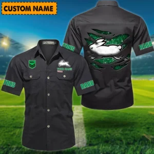 South Sydney Rabbitohs Fans Gift Short Sleeved Shirt, All Over Print Short Sleeved Shirt For Sport Fan, Custom Name NRL171071625568-Black