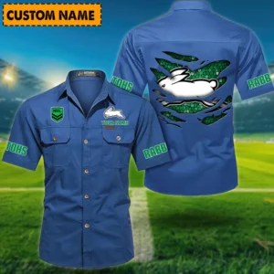 South Sydney Rabbitohs Fans Gift Short Sleeved Shirt, All Over Print Short Sleeved Shirt For Sport Fan, Custom Name NRL171071625568-Cowboy Blue