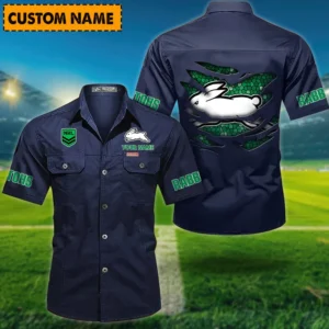 South Sydney Rabbitohs Fans Gift Short Sleeved Shirt, All Over Print Short Sleeved Shirt For Sport Fan, Custom Name NRL171071625568-Dark Blue