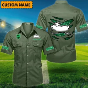 South Sydney Rabbitohs Fans Gift Short Sleeved Shirt, All Over Print Short Sleeved Shirt For Sport Fan, Custom Name NRL171071625568-Army Green