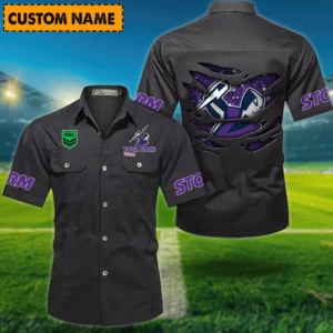 Melbourne Storm Fans Gift Short Sleeved Shirt, All Over Print Short Sleeved Shirt For Sport Fan, Custom Name NRL171071625569-Black