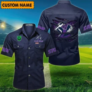Melbourne Storm Fans Gift Short Sleeved Shirt, All Over Print Short Sleeved Shirt For Sport Fan, Custom Name NRL171071625569-Dark Blue
