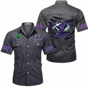 Melbourne Storm Fans Gift Short Sleeved Shirt, All Over Print Short Sleeved Shirt For Sport Fan, Custom Name NRL171071625569-Dark Gray