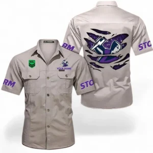 Melbourne Storm Fans Gift Short Sleeved Shirt, All Over Print Short Sleeved Shirt For Sport Fan, Custom Name NRL171071625569-Gray