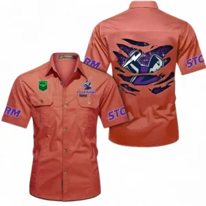 Melbourne Storm Fans Gift Short Sleeved Shirt, All Over Print Short Sleeved Shirt For Sport Fan, Custom Name NRL171071625569-Red