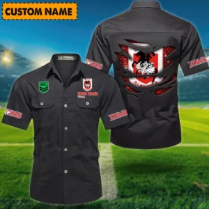 St George Illawarra Dragons Fans Gift Short Sleeved Shirt, All Over Print Short Sleeved Shirt For Sport Fan, Custom Name NRL171071625570-Black