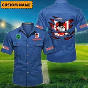 St George Illawarra Dragons Fans Gift Short Sleeved Shirt, All Over Print Short Sleeved Shirt For Sport Fan, Custom Name NRL171071625570-Cowboy Blue