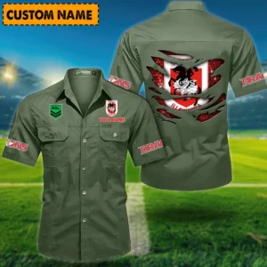 St George Illawarra Dragons Fans Gift Short Sleeved Shirt, All Over Print Short Sleeved Shirt For Sport Fan, Custom Name NRL171071625570-Army Green