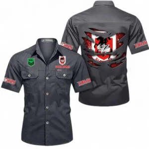 St George Illawarra Dragons Fans Gift Short Sleeved Shirt, All Over Print Short Sleeved Shirt For Sport Fan, Custom Name NRL171071625570-Dark Gray