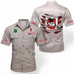St George Illawarra Dragons Fans Gift Short Sleeved Shirt, All Over Print Short Sleeved Shirt For Sport Fan, Custom Name NRL171071625570-Gray