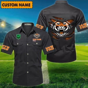 Wests Tigers Fans Gift Short Sleeved Shirt, All Over Print Short Sleeved Shirt For Sport Fan, Custom Name NRL171071625571-Black