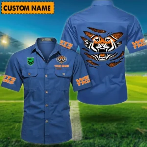 Wests Tigers Fans Gift Short Sleeved Shirt, All Over Print Short Sleeved Shirt For Sport Fan, Custom Name NRL171071625571-Cowboy Blue