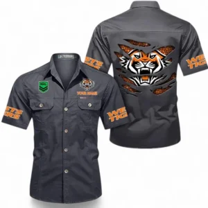 Wests Tigers Fans Gift Short Sleeved Shirt, All Over Print Short Sleeved Shirt For Sport Fan, Custom Name NRL171071625571-Dark Gray