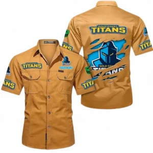 Gold Coast Titans Fans Gift Short Sleeved Shirt, All Over Print Short Sleeved Shirt For Sport Fan, Custom Name NRL172071625333-Turmeric
