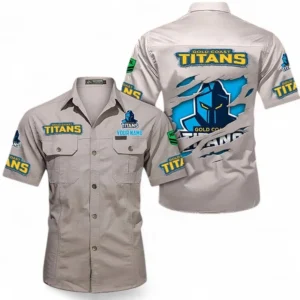 Gold Coast Titans Fans Gift Short Sleeved Shirt, All Over Print Short Sleeved Shirt For Sport Fan, Custom Name NRL172071625333-Gray