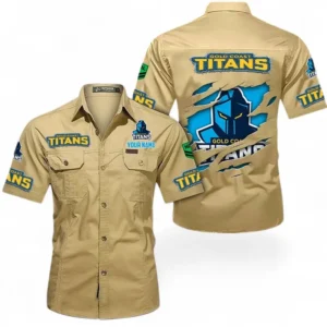 Gold Coast Titans Fans Gift Short Sleeved Shirt, All Over Print Short Sleeved Shirt For Sport Fan, Custom Name NRL172071625333-Khaki