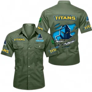 Gold Coast Titans Fans Gift Short Sleeved Shirt, All Over Print Short Sleeved Shirt For Sport Fan, Custom Name NRL172071625333-Army Green