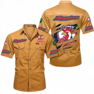 Sydney Roosters Fans Gift Short Sleeved Shirt, All Over Print Short Sleeved Shirt For Sport Fan, Custom Name NRL172071625334-Turmeric