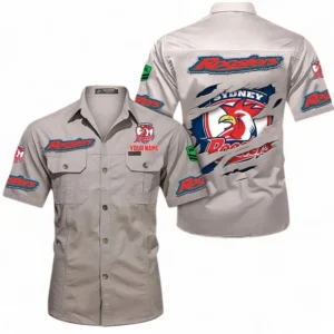 Sydney Roosters Fans Gift Short Sleeved Shirt, All Over Print Short Sleeved Shirt For Sport Fan, Custom Name NRL172071625334-Gray